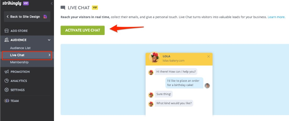 Activate Live Chat Strikingly Site Editor Activate Live Chat Strikingly Site Editor
